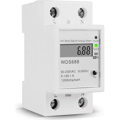 Compteur d'énergie intelligent numérique sur rail DIN pour la consommation électrique en kWh, compteur d'énergie WiFi, interrupteur à distance en watts. (1/5)