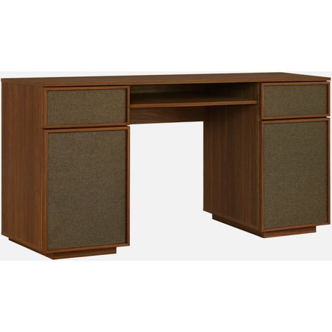 Escritorio efecto madera y tela con 2 puertas, 2 cajones y 1 nicho, 140cm (1/5)