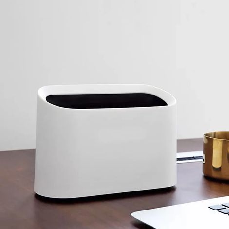 Corbeille de table compacte 1,5L, poubelle de bureau étanche aux odeurs, mini seau à déchets en plastique blanc pour cuisine, salle de bain, WC, voiture, chambre, avec couvercle, 1 pièce. (1/5)