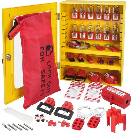Kit de consignation électrique 59 pièces avec cadenas, étiquettes et attaches pour sécurité des disjoncteurs et prises. (1/5)