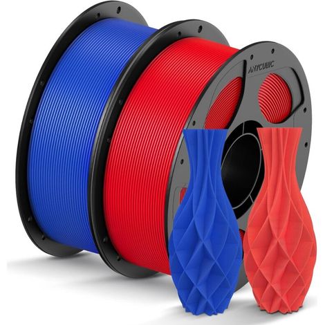 Filament PLA 1,75 mm, filament pour imprimante 3D RFID, précision dimensionnelle +/- 0,02 mm, lot de 2 bobines réutilisables de 1 kg, bleu + rouge (1/5)