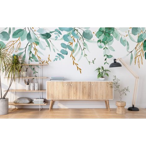 Papier peint fleuri - feuillage eucalyptus doré - 150 x 250 cm (1/2)