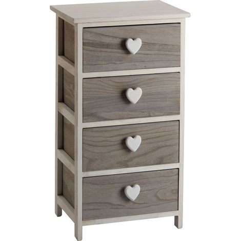 Cassettiera 4 Cassetti 40x29x73 cm in Legno con Cuore Grigia