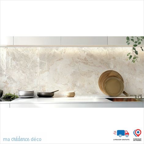 Crédence : Marbre de Moncalvo - Couleur Blanc perle - Alu composite - 60 - 120 (1/3)