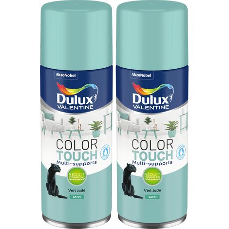 Lot de 2 - Peinture aérosol Color Touch Multi-Supports - Satin Vert Jade 400 ml - Dulux Valentine