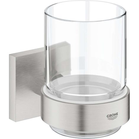 GROHE QuickFix - Start Cube - Kristallglas mit Halterung - Finition Supersteel 41097DC0 (zum Schrauben oder Kleben) (1/5)