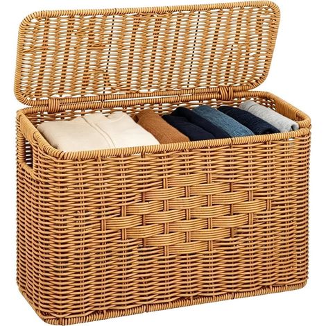 Panier de rangement fin avec couvercle, décoratif, anti-poussière, haut et étroit, idéal pour la maison, le bureau, l'appartement, la chambre, le salon, l'hôtel et la salle de bain. (1/5)