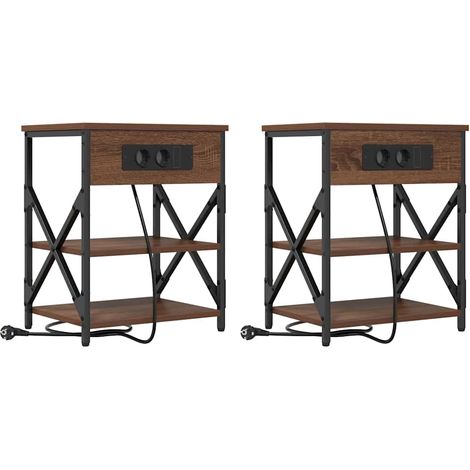 Maison Exclusive - Nachttisch mit Regal 2 pcs Braun Eichen-Optik
