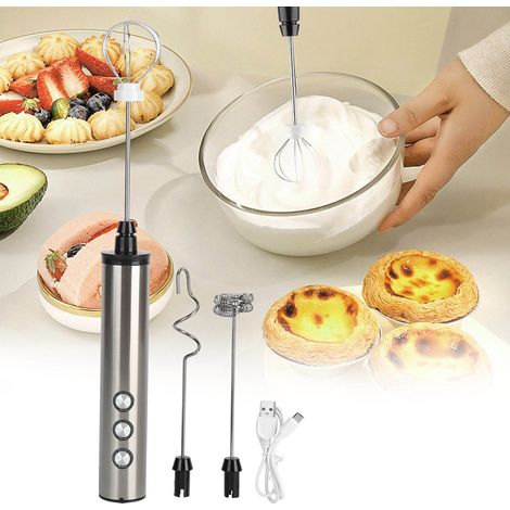 Mousseur à lait électrique portatif en acier inoxydable pour usage domestique, rechargeable par USB, pour réaliser de la mousse de lait pour la pâtisserie. (1/5)