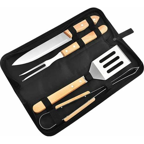 royaluxe - Ustensiles Barbecue, Starlight Ensemble doutils de Barbecue en Acier Inoxydable Accessoires Barbecue, Kit doutils de Barbecue avec poignée en Bois et étui de Transport, Cadeau pour Homme 4 (1/5)