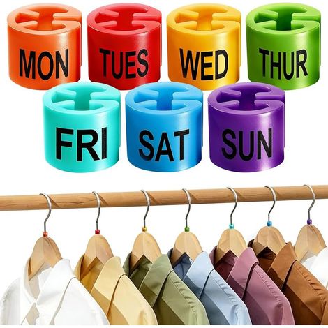 140 étiquettes pour cintres (une semaine), organisateur de vêtements par jour de la semaine, marqueurs pour cintres, disponibles en plusieurs couleurs et avec indicateurs horaires. Accessoires du (1/5)