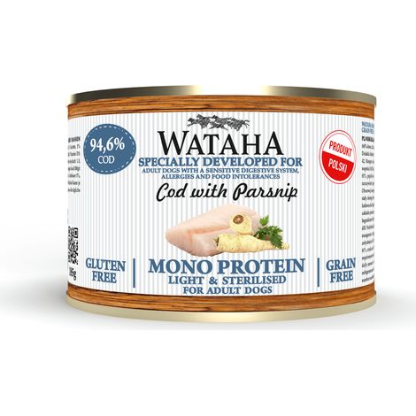 Wataha mono light & proteína esterilizada para perros adultos 94,6 % bacalao con chirivía 185 g (1/2)