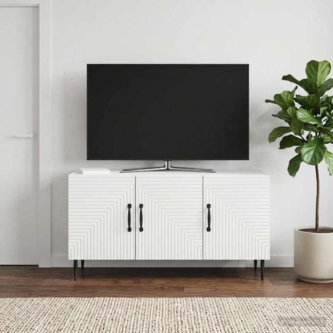 vidaXL Meuble TV Blanc 99 x 34,5 x 50 cm Bois d'ingénierie (1/5)