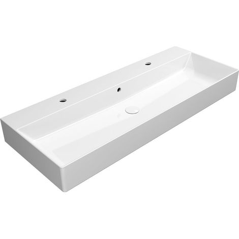 Lavabo double KUBE X en céramique 120x47cm, blanc ExtraGlaze (1/4)