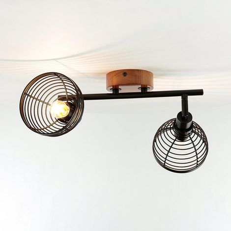 Spot Leuchte Retro Design Holz Metall 2x E14 wohnlich