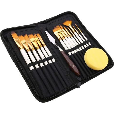 17Pcs Pinceau Peinture Acrylique, Peinture Acrylique Art Pinceaux Ensemble pour Gouache d'Aquarelle avec Boule d'éponge (1/5)