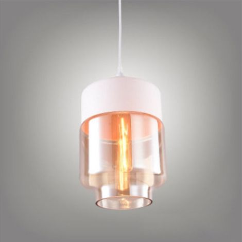 Lustre Suspension en Verre Ambré E27 Noir Plafonnier Luminaire Salle à Manger Chambre Hôtel Blanc - 18cm Cylindrique (1/4)