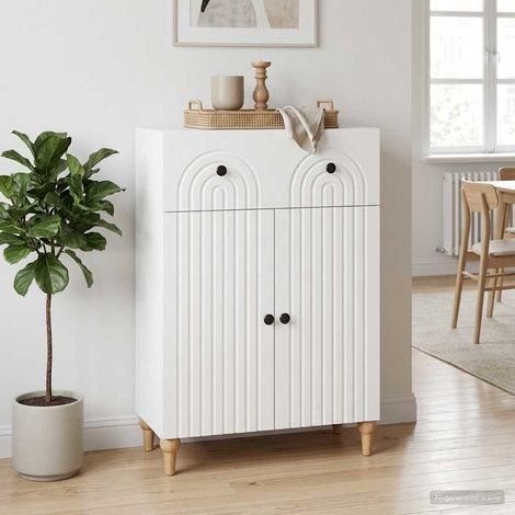Buffet de rangement cuisine blanc en bois d’ingénierie, 2 portes, 1 tiroir, 66 x 34,5 x 90 cm - PANGIVO (1/5)