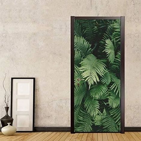 Stickers 3D Porte Poster Feuilles De Plantes Vertes Créatif Papier Peint Porte Trompe L'Oeil Pour Salon Chambre Décoration Maison (1/5)