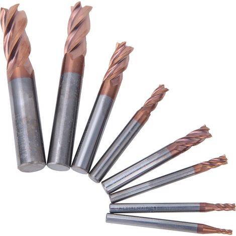 Fraise carbure monobloc 8 pièces, revêtement nano composite bronze, 4 dents, 55HRC, coupeur de fraisage pour métaux durs (1/5)