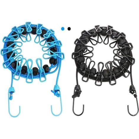 Étendoir à linge de camping, lot de 2 avec 12 pinces, étendoir portable, équipement de camping et de voyage, accessoires de plein air (1/5)