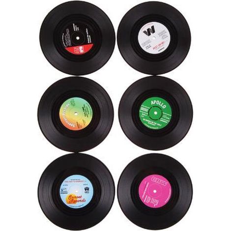 Sous-verres en vinyle style LP - Lot de 6 - Design - Noir - Accessoire de table (1/5)
