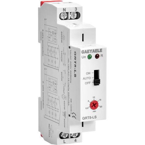 Interrupteur d'escalier sur rail DIN Minuterie d'éclairage Interrupteur minuterie relais 220VAC 16A utilisé pour le contrôle de l'éclairage des couloirs(GRT8-LS,AC220V) (1/5)