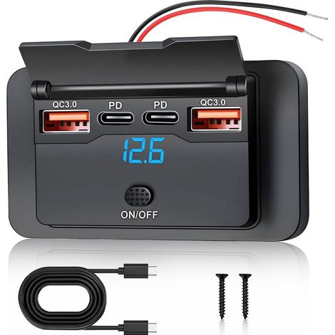 1 x 4-Port-USB-Buchse, 76-W-QC3.0-PD-Schnellladegerät, wasserdichter Schalter, LED-Anzeige, für Wohnmobile, Busse, Boote (1/5)
