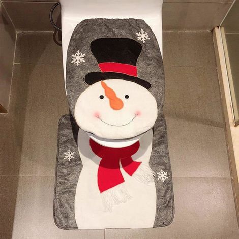 Housse de siège de toilette Noël avec tapis décoration de toilette festive ensemble 2 pièces (bonhomme de neige) (1/2)