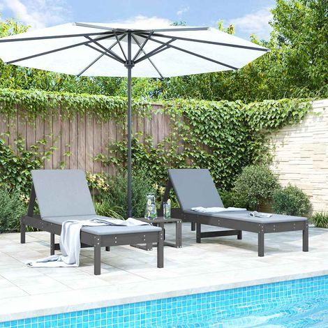 Lot de 2 chaises longues de jardin en bois de pin massif gris transats réglables 199,5x60x74 cm - PANGIVO (1/5)