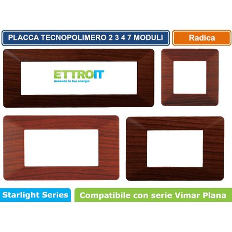 Placca compatibile Vimar Plana 4 moduli plastica colore radica Ettroit EV83403 (1/5)