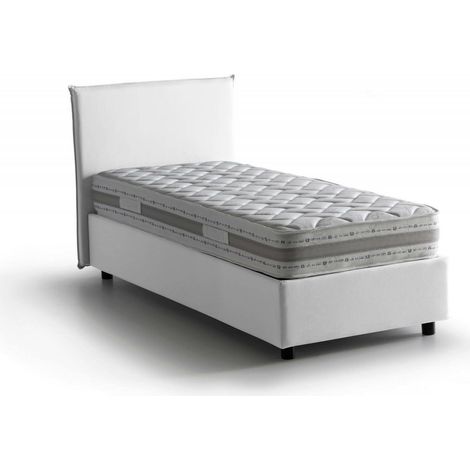 Talamo Italia Lit simple Catia, Lit conteneur avec revêtement en tissu, 100% Made in Italy, Ouverture frontale, avec matelas Cm 80x200 inclus, Blanc, avec emballage renforcé