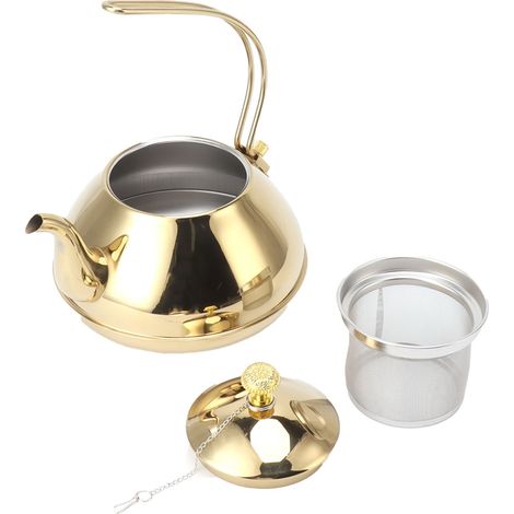 Bouilloire en acier inoxydable grande capacité 1,5 L avec filtre, idéale pour la maison et le camping, couleur or.