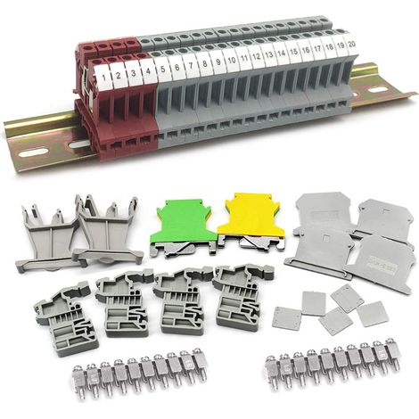 Kit de Borniers de Rail DIN,Bornier Electrique Rail Din Contact Borne de Passage Distribution Module UK-2.5 (1/5)