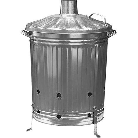 1 x 90L Incinerator Galvanized Metal Heavy Duty Fire Burning Incinerators With Lid & Handles