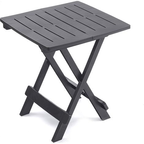 Tavolo quadrato pieghevole da giardino in plastica, formato piccolo - Misura 44x44x50 cm - Tavolino per esterno ed interno - Colore Antracite (1/5)