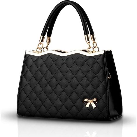 Nouveau sac à main en treillis de diamants en cuir PU souple pour femmes (noir),