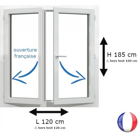 Fenêtre PVC 2 vantaux H 185 x L 120 cm OF pour pose en neuf avec poignée