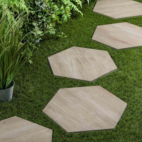 Pas japonais Hexagone Grès cérame effet Bois Marron 60x52/60x2 cm (à l'unité) - RO'MA NATURE