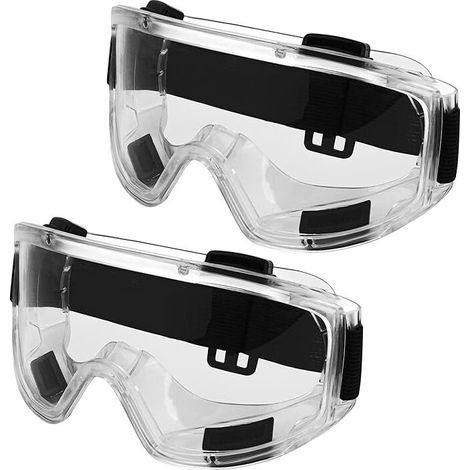 Lot de 2 lunettes de sécurité avec verres transparents antibuée et anti-rayures – Lunettes de sécurité ventilées et ajustées, antichocs pour laboratoire, meulage et bricolage – Hommes et (1/5)