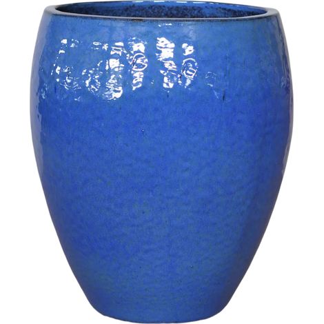 Pot grande taille d'extérieur POSEIDON2 36x43cm bleu outremer, fait main en terre cuite émaillée, résistant au gel