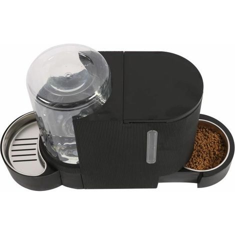 Distributeur de croquettes et d'eau M.PETS DUPLO 1,3kg/3L - 40x16.2x29.1 cm - Noir (1/5)