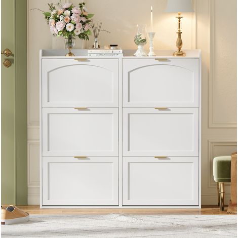 Zapatero de 6 puertas abatibles 120 x 23 x 118 cm MDF blanco para recibidor - CHICFURN (1/5)
