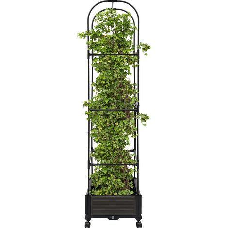 Jardinière surélevée avec treillis et roues, 160 cm hauteur, bac de plantation avec support de plantes grimpantes, boîte de planteur pour légumes, fleurs, jardin, terrasse et patio (1 module, sommet a (1/5)