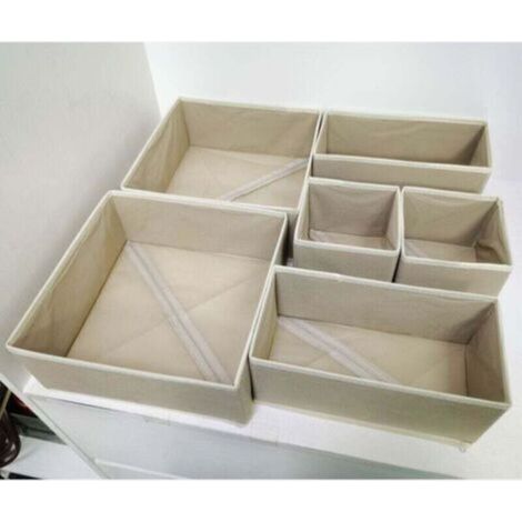 Boite de Rangement,Lot de 6 Organisateur de Tiroir Pliable Non-tissé Panier Rangement pour Chaussettes, Soutiens-Gorge,Vêtements de bébé (Beige) (1/4)
