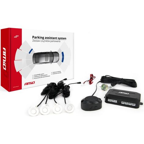 Kit de sensores de aparcamiento traseros con zumbador, 4 sensores blancos, amio-01568 (1/5)