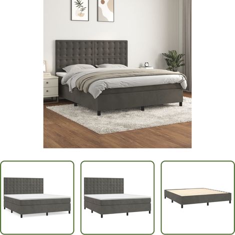 Matelas à ressorts ensachés - Sommier à lattes de lit et matelas Gris foncé 160x200cm Velours (1/5)