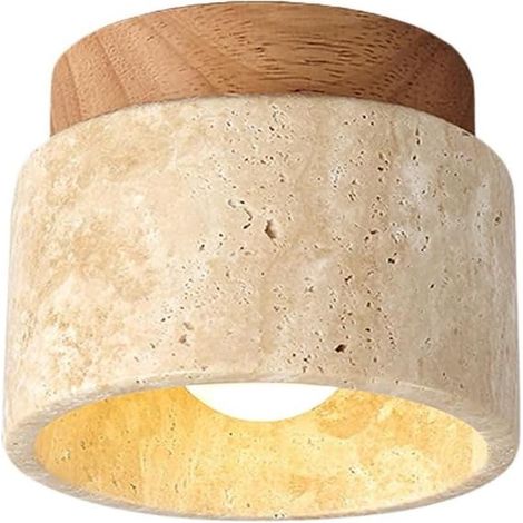 Plafonnier semi-encastré style mid-century avec effet bois et marbre, luminaire plafond moderne élégant pour salon chambre cuisine, décoration intérieure et éclairage chaleureux maison (1/5)
