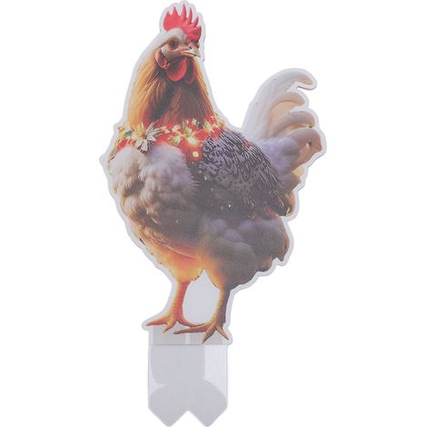 Panneau de cour de poulet de Noël avec piquet, en acrylique résistant à l'eau, décoration extérieure de coq double face pour pelouse, jardin, patio, arrière-cour 13x25cm/5.12x9.84in (1/5)