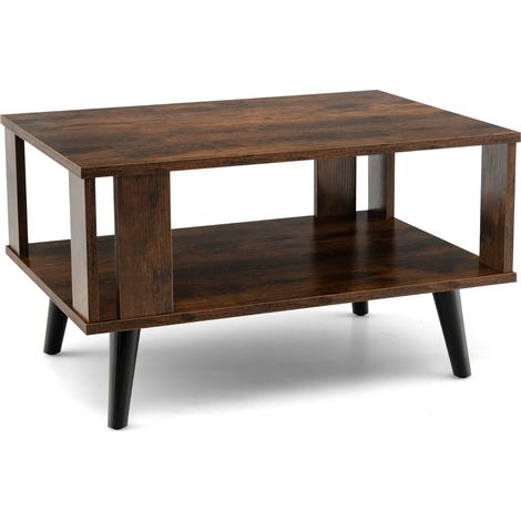 Tavolino rettangolare a 2 livelli 70 x 50 x 41 cm con vano portaoggetti aperto stile industriale legno marrone 200020559